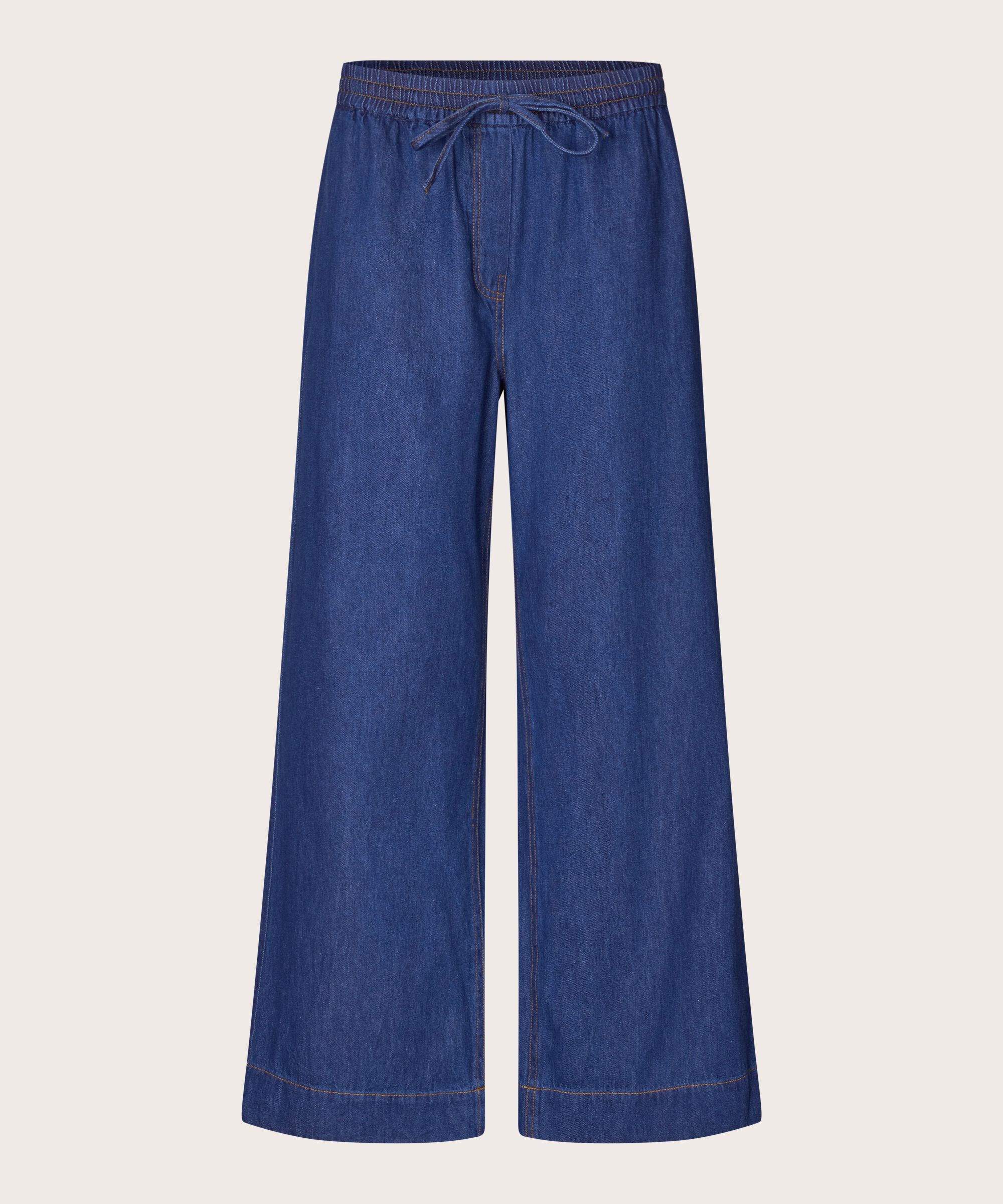 Jeanshose mit weitem Bein und elastischem Bund, Dark Denim