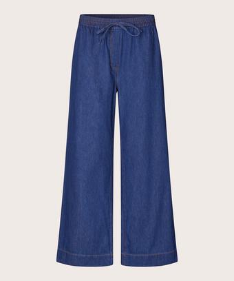 Jeanshose mit weitem Bein und elastischem Bund, Dark Denim