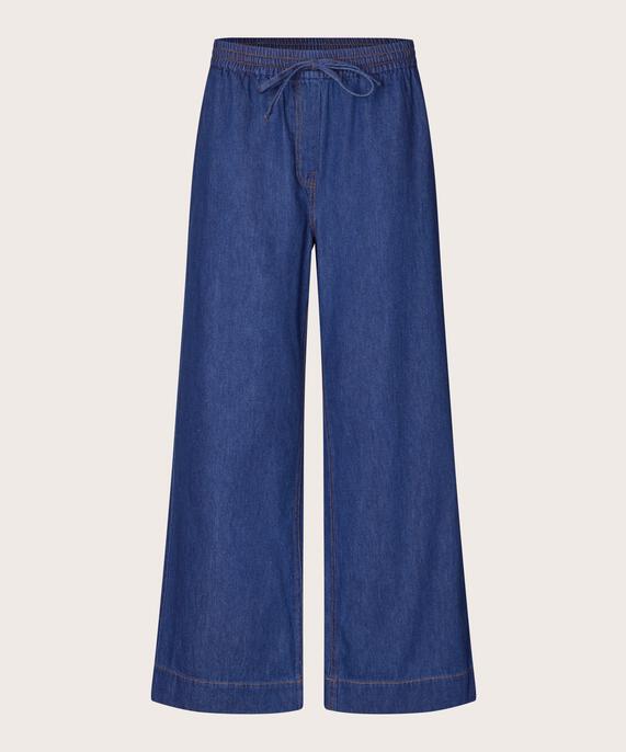 Jeanshose mit weitem Bein und elastischem Bund, Dark Denim