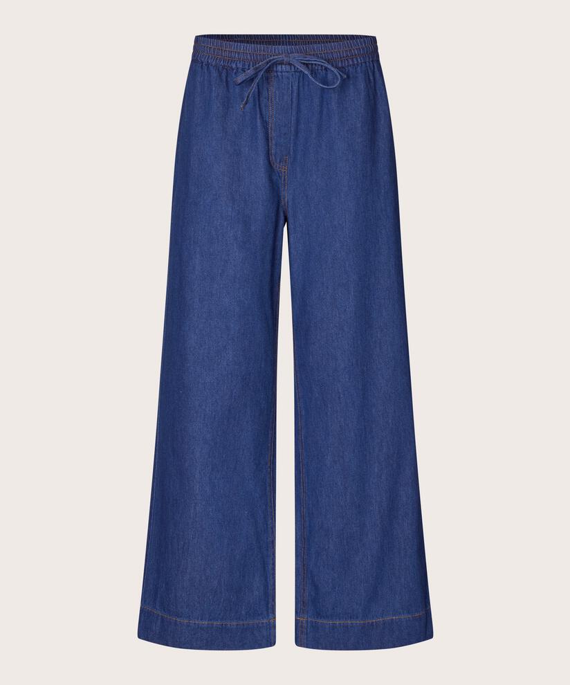 Jeanshose mit weitem Bein und elastischem Bund, Dark Denim