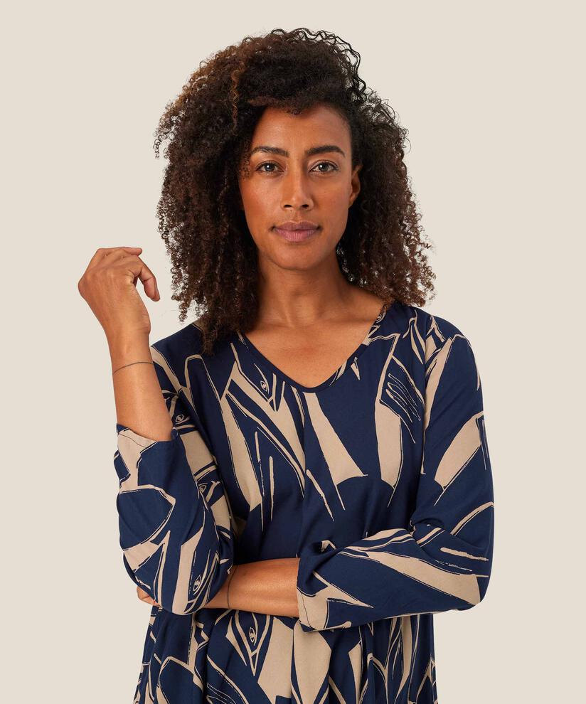 Viskosebluse mit V-Ausschnitt und langen Ärmeln, Navy Blazer