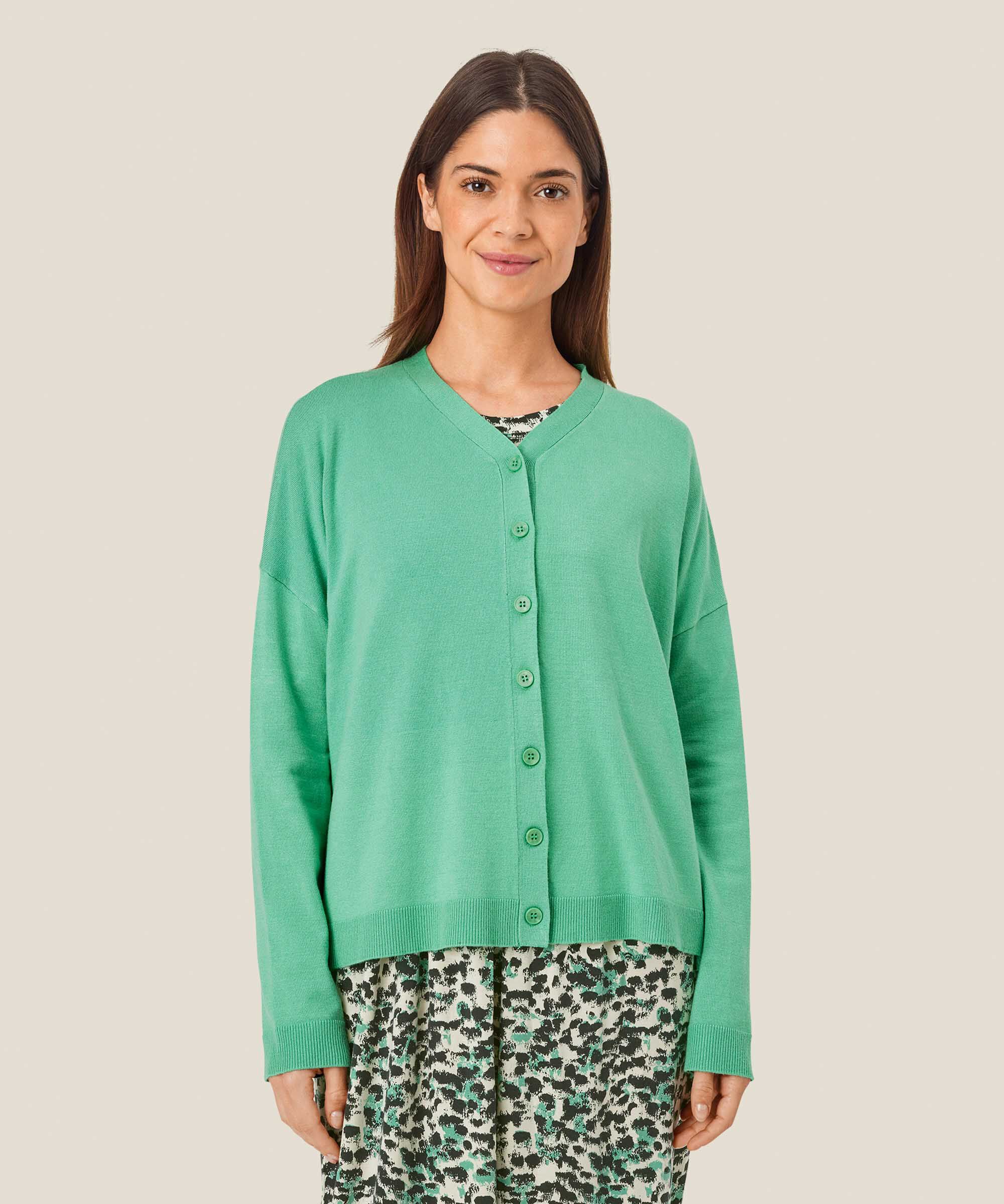 Feinstrick-Cardigan mit V-Ausschnitt, Winter Green