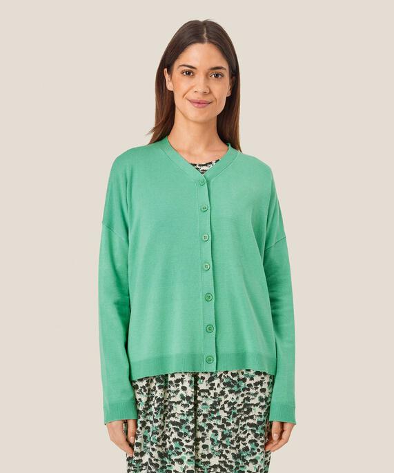 Feinstrick-Cardigan mit V-Ausschnitt, Winter Green