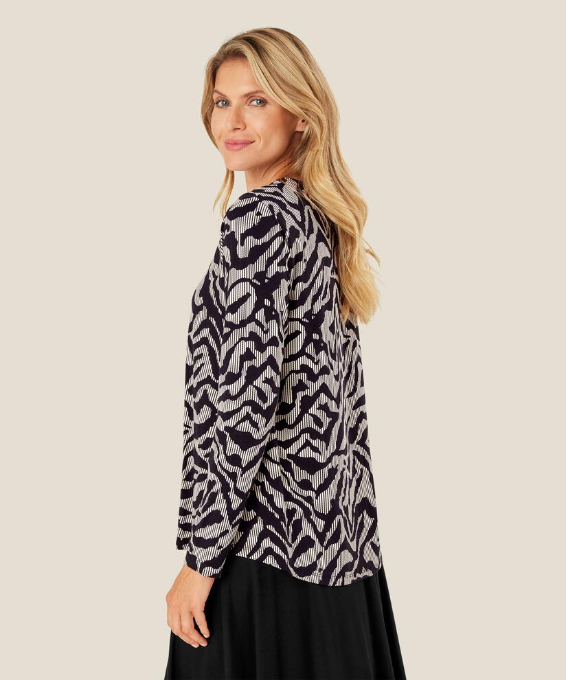 Bedrucktes Jersey-Top mit Rundem hals, Black