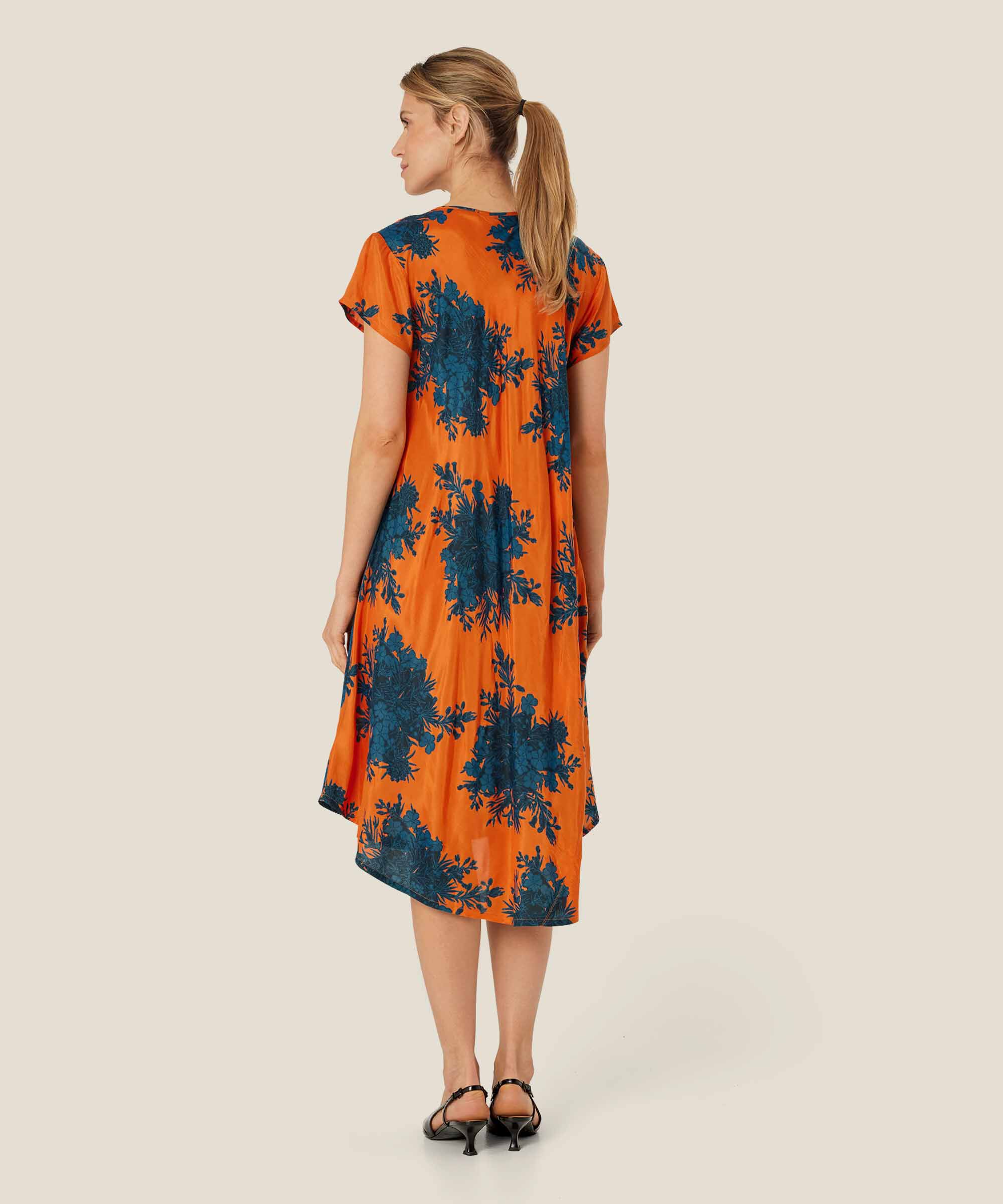 Bedrucktes Viskosekleid mit V-Ausschnitt, Russ Orange