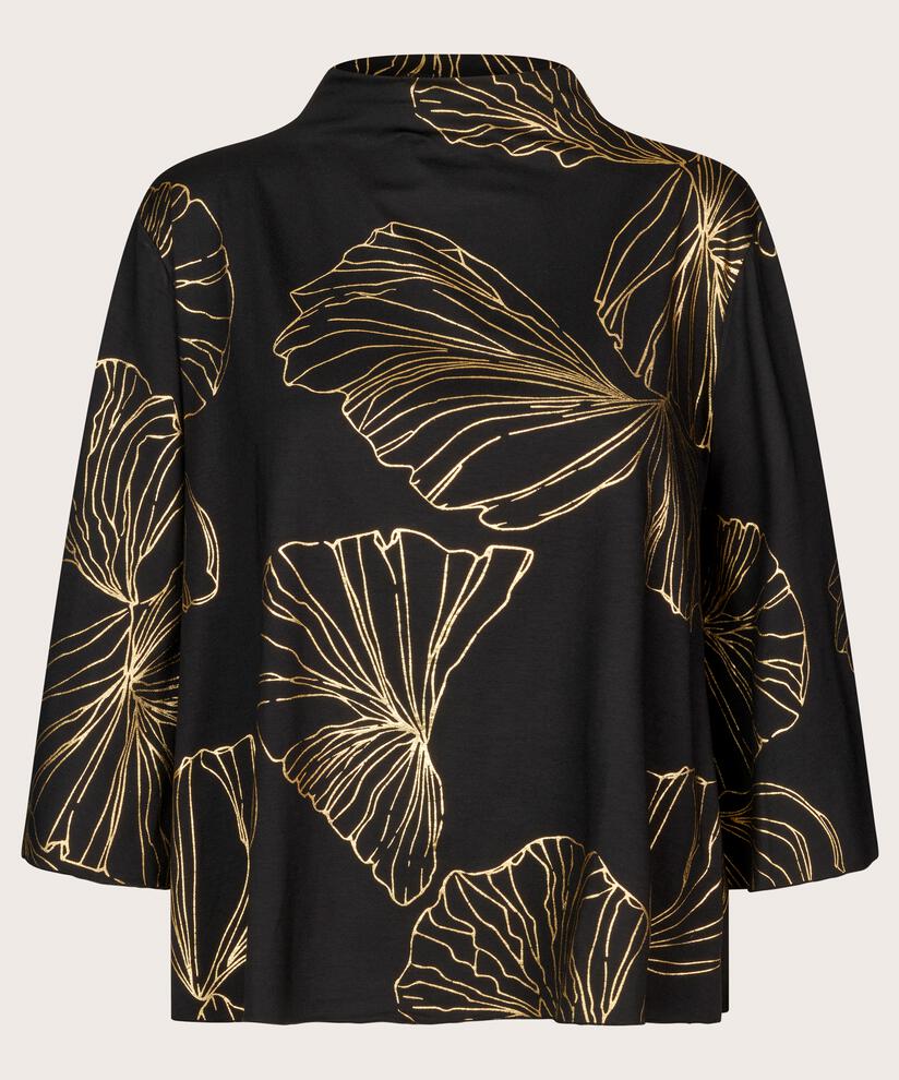Bedrucktes Jersey-Top mit Fledermausärmeln, Gold