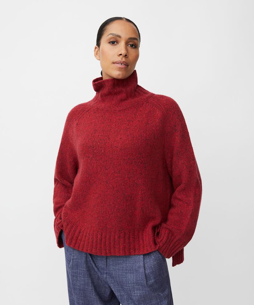 Rollkragenpullover aus Wollmischung mit gerippten Kanten, Red Dahlia