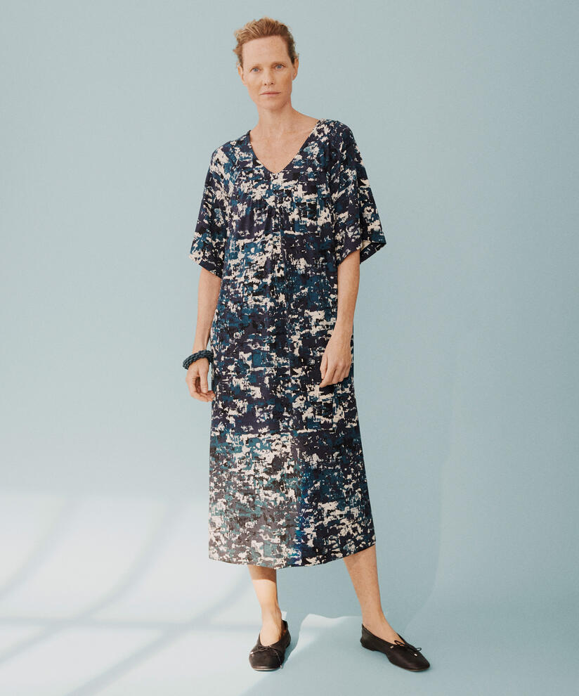 gemustertes Jerseykleid mit V-Ausschnitt, Reflect Pond