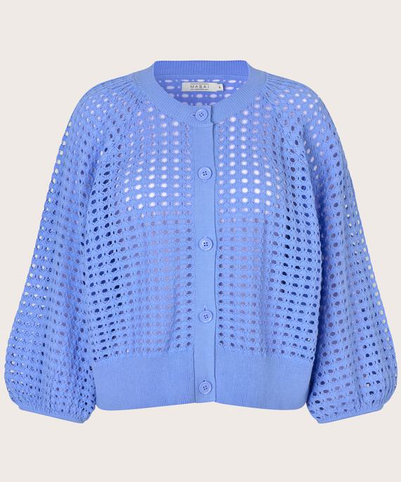 Lochmuster-Cardigan mit 3/4 Ärmeln, Della Blue