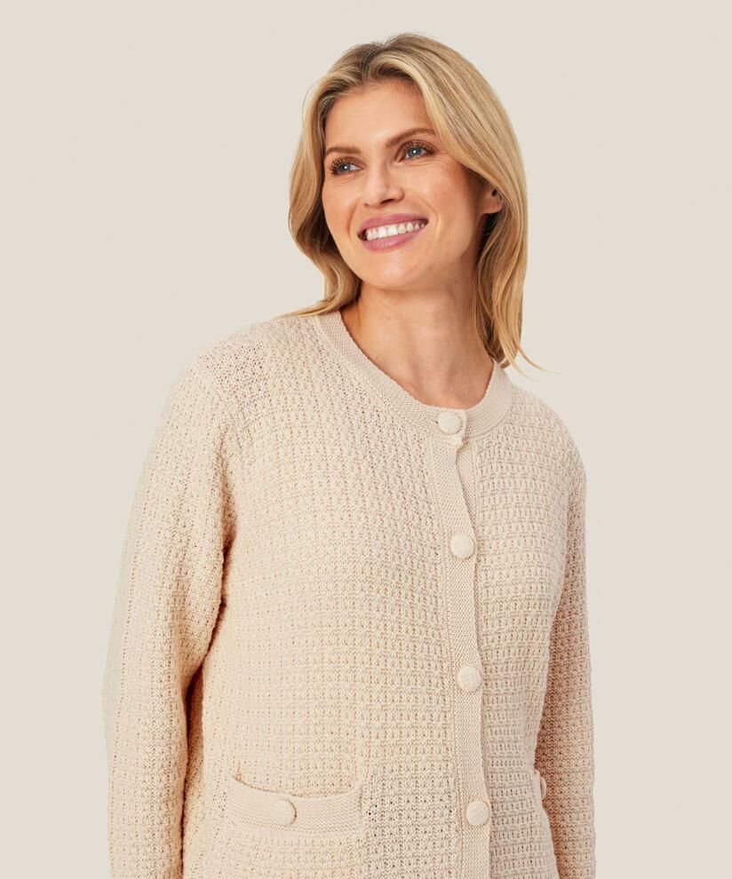 Strickjacke mit Strickmuster und bezogenen Knöpfen, Whitecap