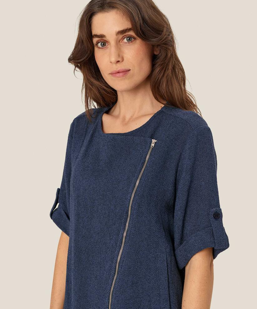 kurzärmlige Bouclé-Jacke mit asymmetrischem Reißverschluss, Mood Indigo