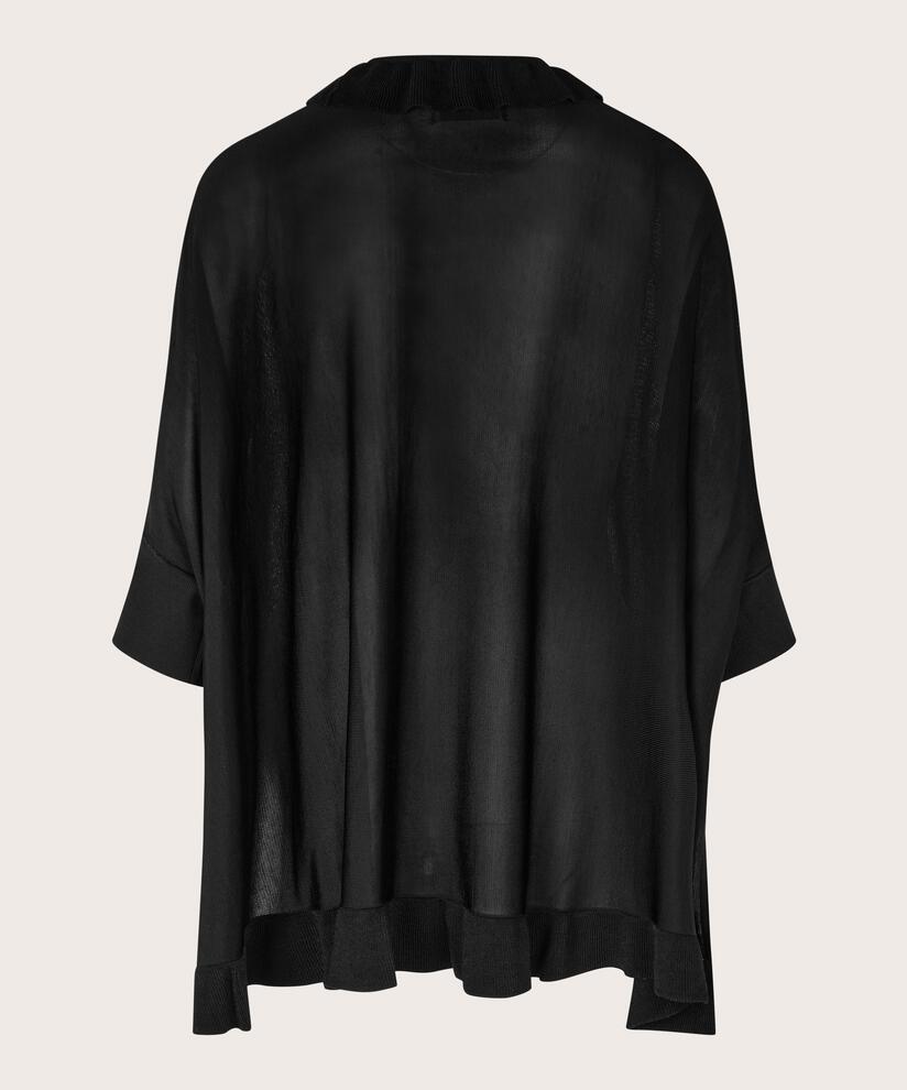 Dünner Strickpullover mit Rüschen, Black