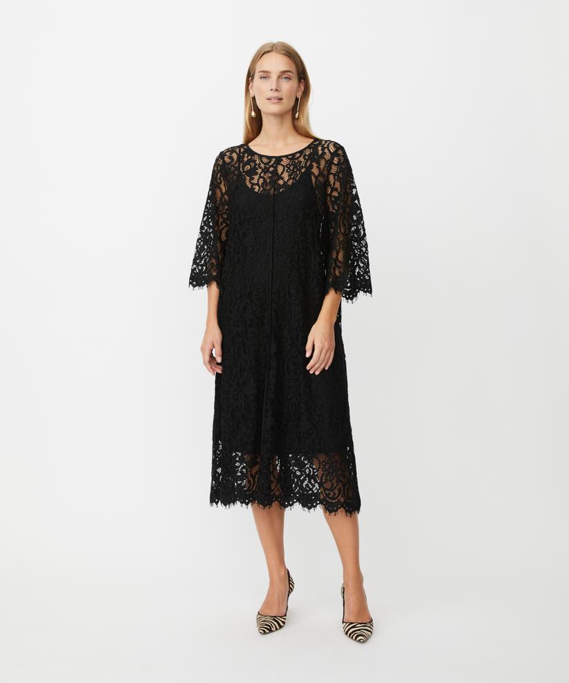 transparentes Spitzenkleid mit Fransen, Black