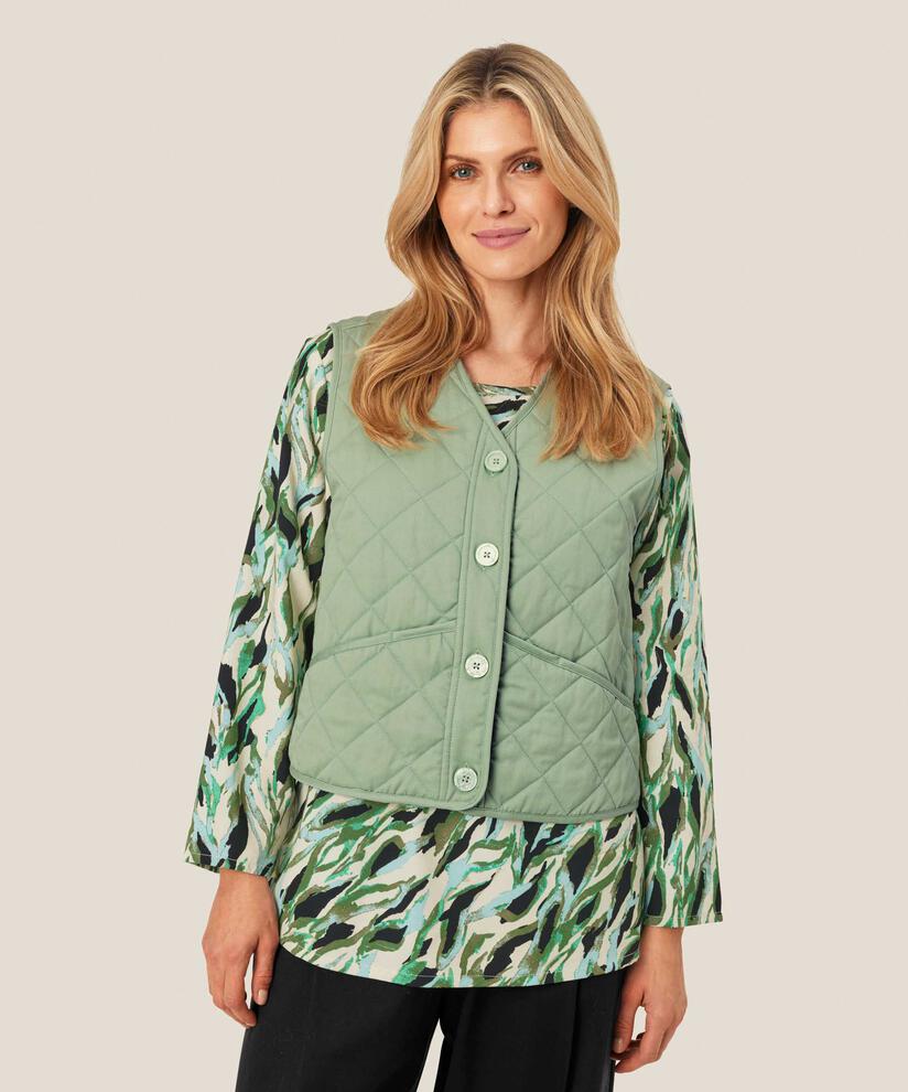 Steppweste mit Paspeldetails, Frosty Green
