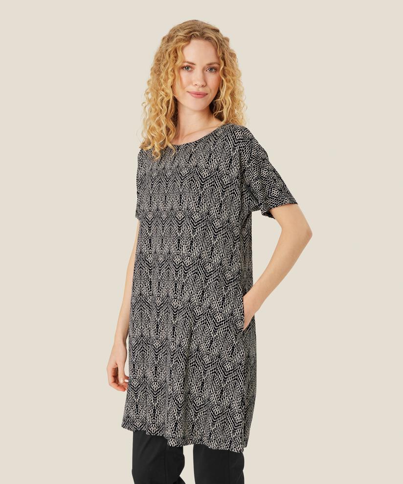 Bedruckte Jersey-Tunika mit kurzen Ärmeln, Black