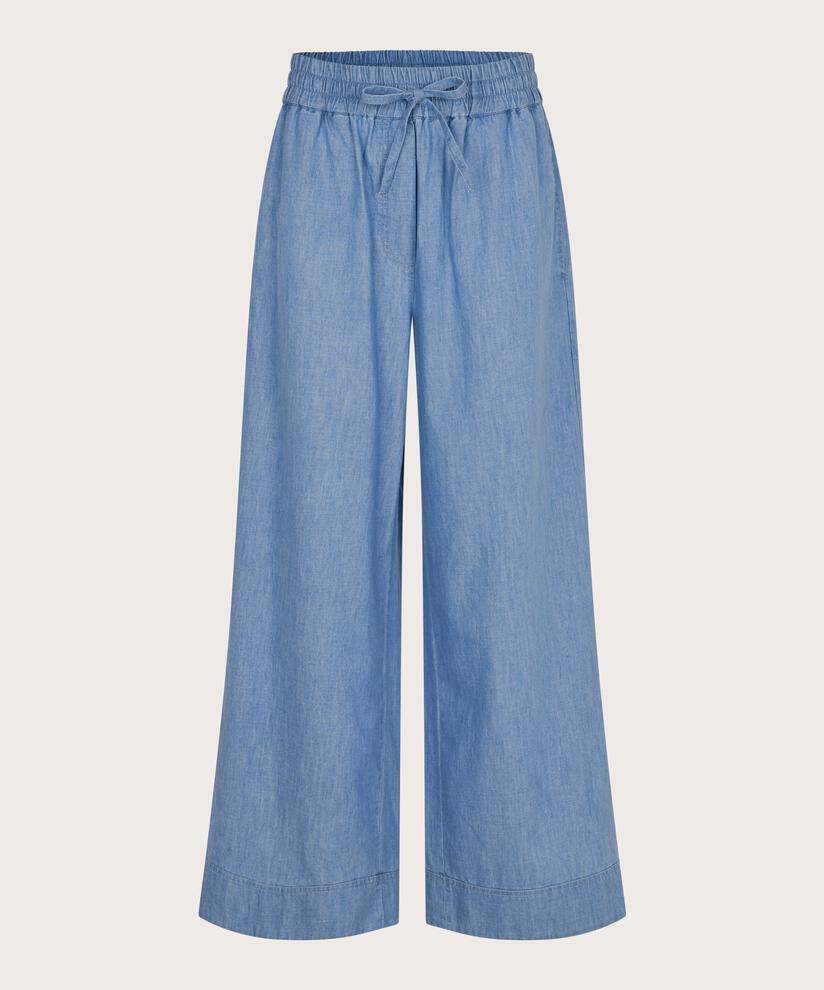 weiche Denimhose mit elastischem Bund mit Bindeband, Blue Denim