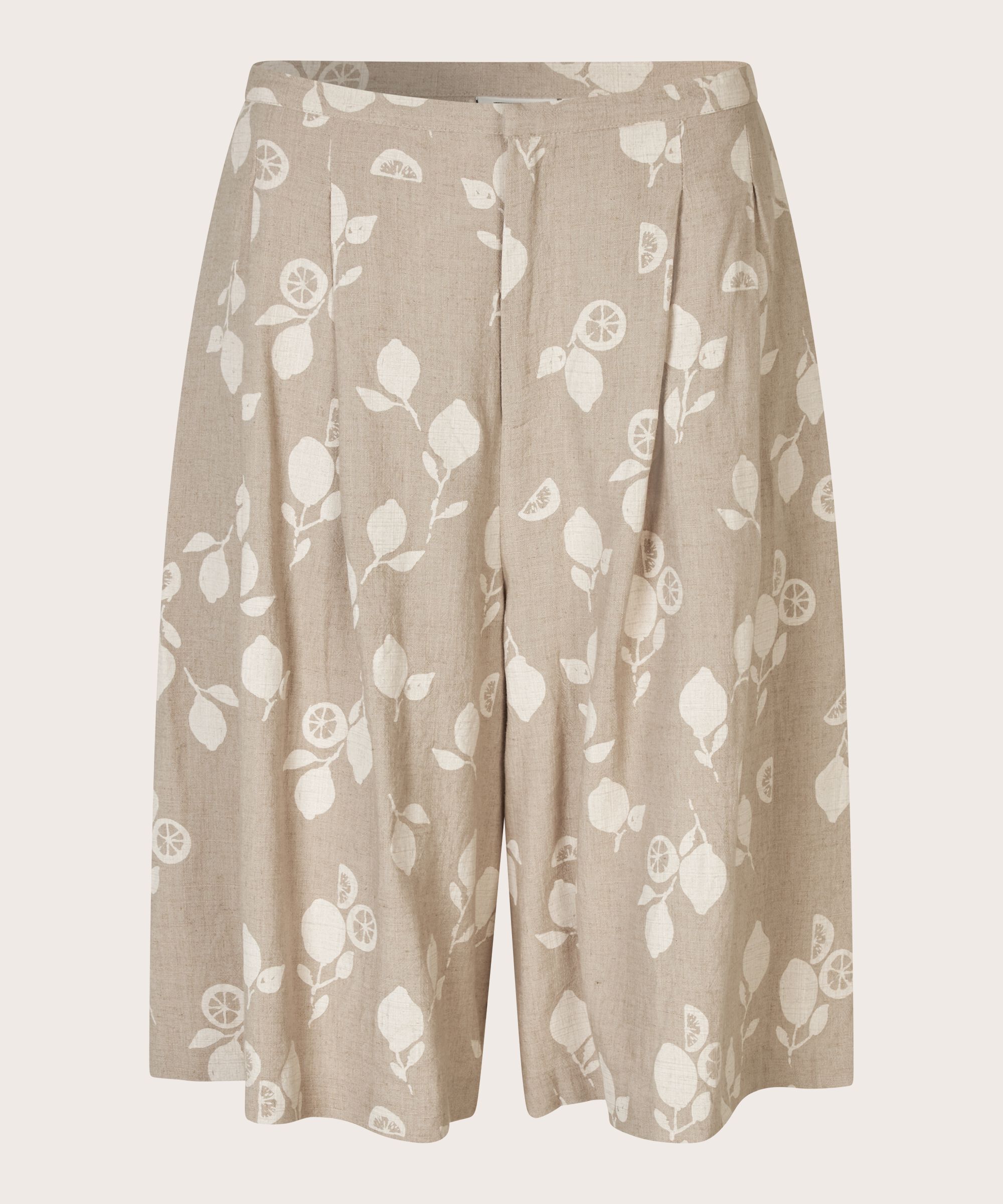 Bedruckte Shorts aus Leinenmischung mit festem Bund, Natural