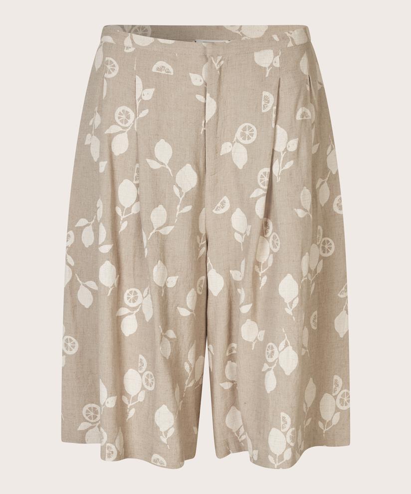 Bedruckte Shorts aus Leinenmischung mit festem Bund, Natural