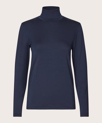 Rollkragenbluse Aus Weichem Jersey, Navy Blazer