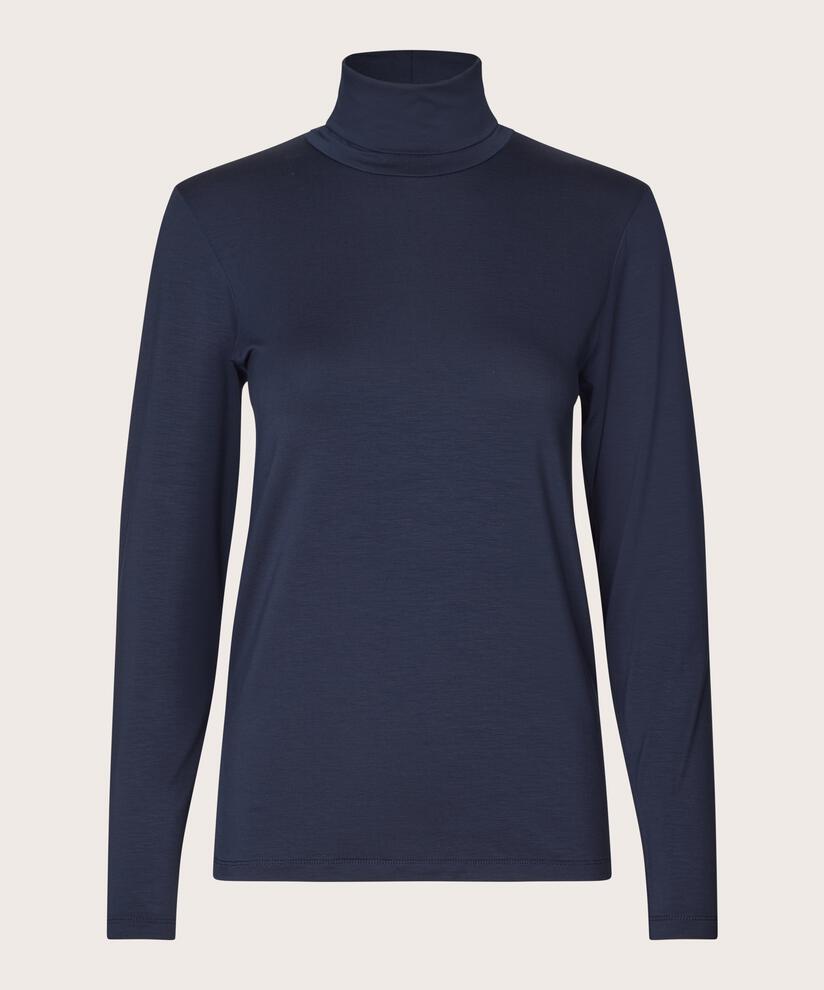 Rollkragenbluse Aus Weichem Jersey, Navy Blazer