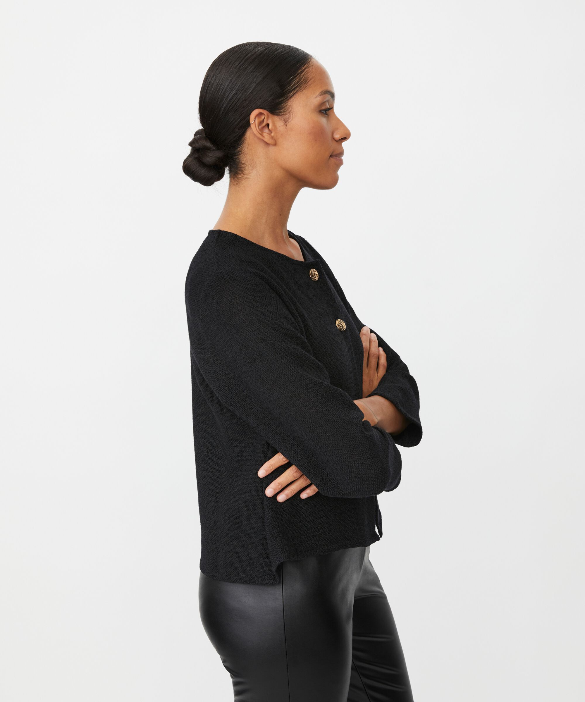 Bouclé-Jacke mit Taschen und goldenen Knöpfen, Black