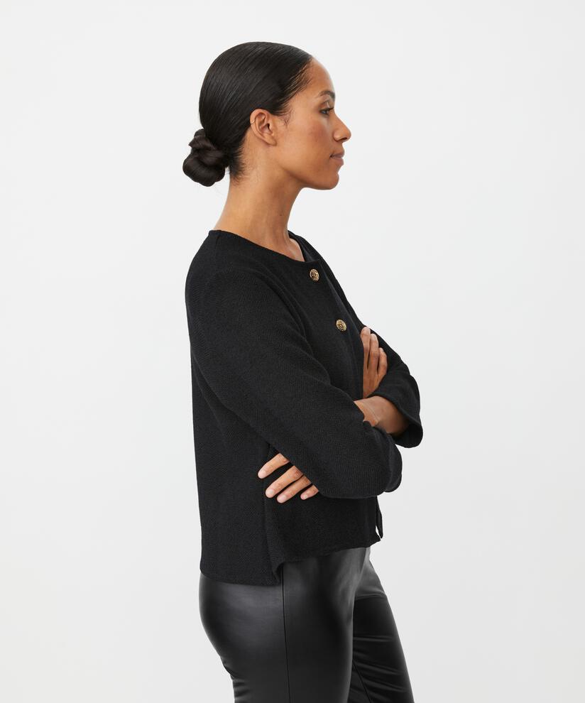 Bouclé-Jacke mit Taschen und goldenen Knöpfen, Black