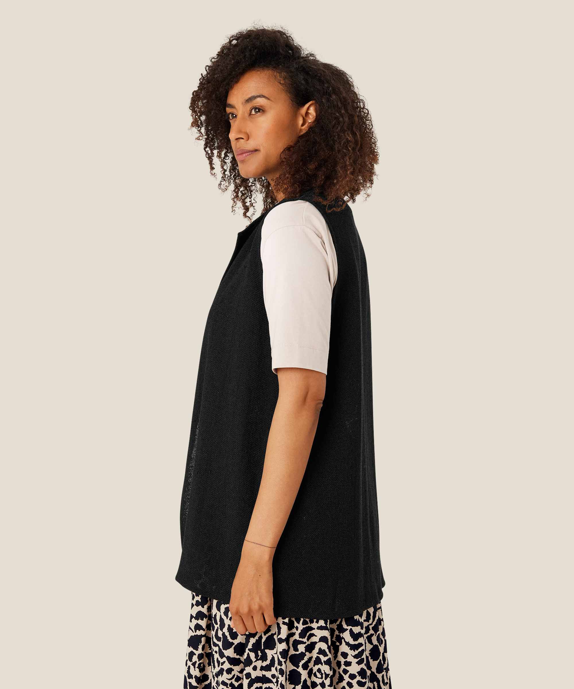 Lange, Offene Bouclé-weste, Black