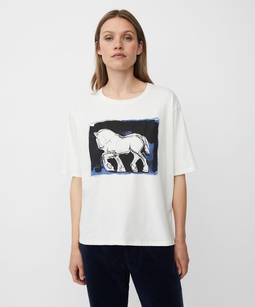 Bedrucktes Baumwoll-t-shirt Mit Rundhals, Jet Stream
