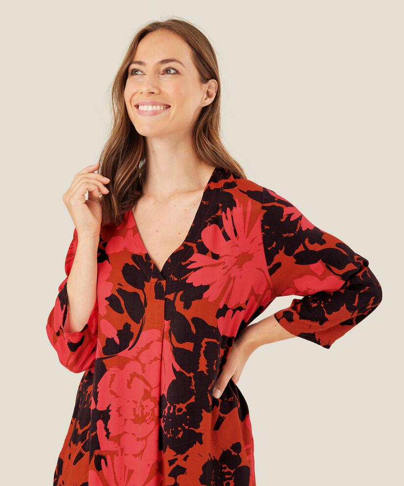 Geblümtes Viskosekleid mit V-Ausschnitt, Picante