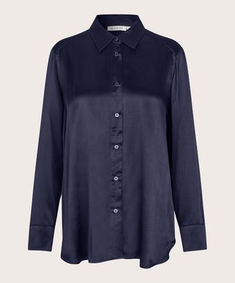 glänzendes Viskose-Shirt mit gerippter Oberfläche, Navy Blazer