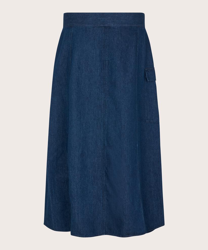 Jeansrock mit Gürtel und Wickeleffekt, Dark Denim
