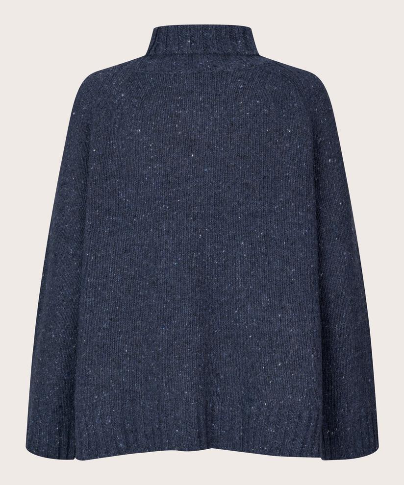 Rollkragenpullover aus Wollmischung mit gerippten Kanten, Navy Blazer