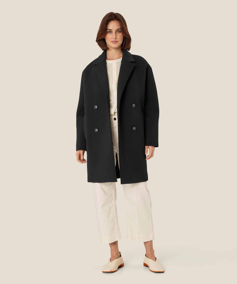 Klassischer Mantel mit doppelreihigem Knopfverschluss, Black
