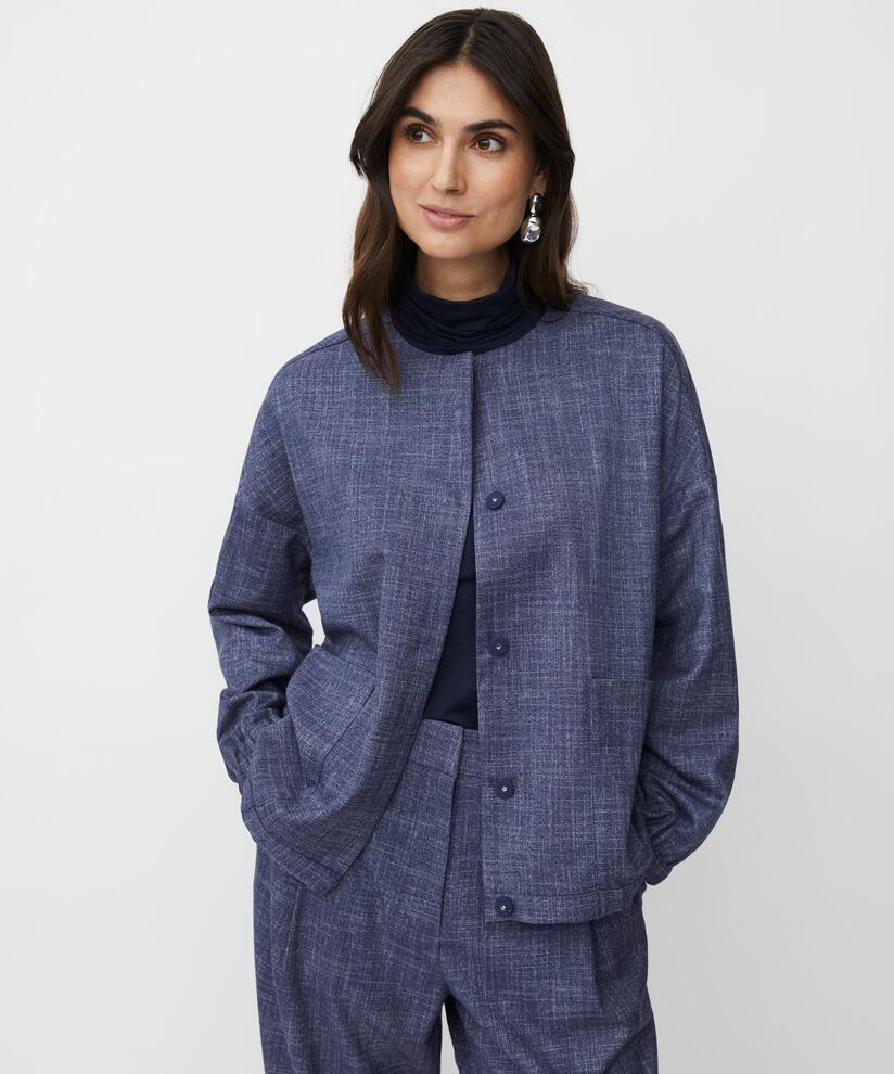 Rundhalsjacke mit verstecktem Knopfverschluss, Navy Blazer