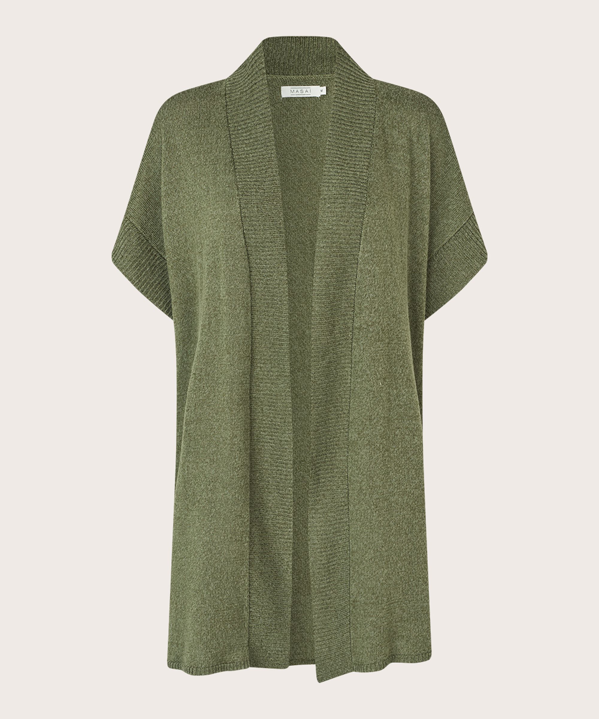 lange offene Weste mit kurzen Ärmeln, D. Lichen Green