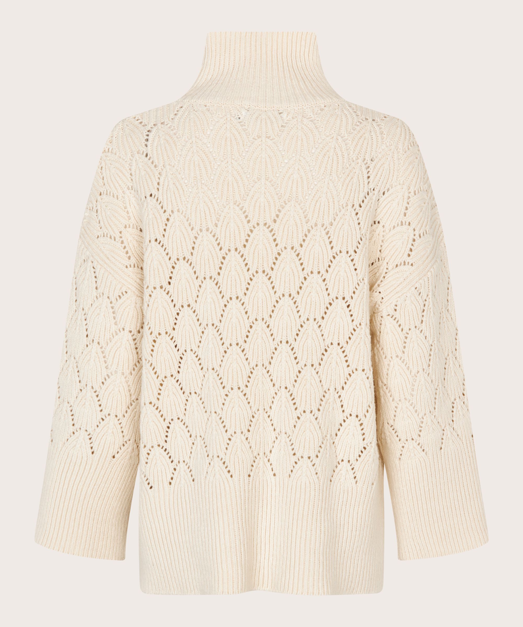 Strickpullover mit dekorativem Lochmuster und Rollkragen, Whitecap