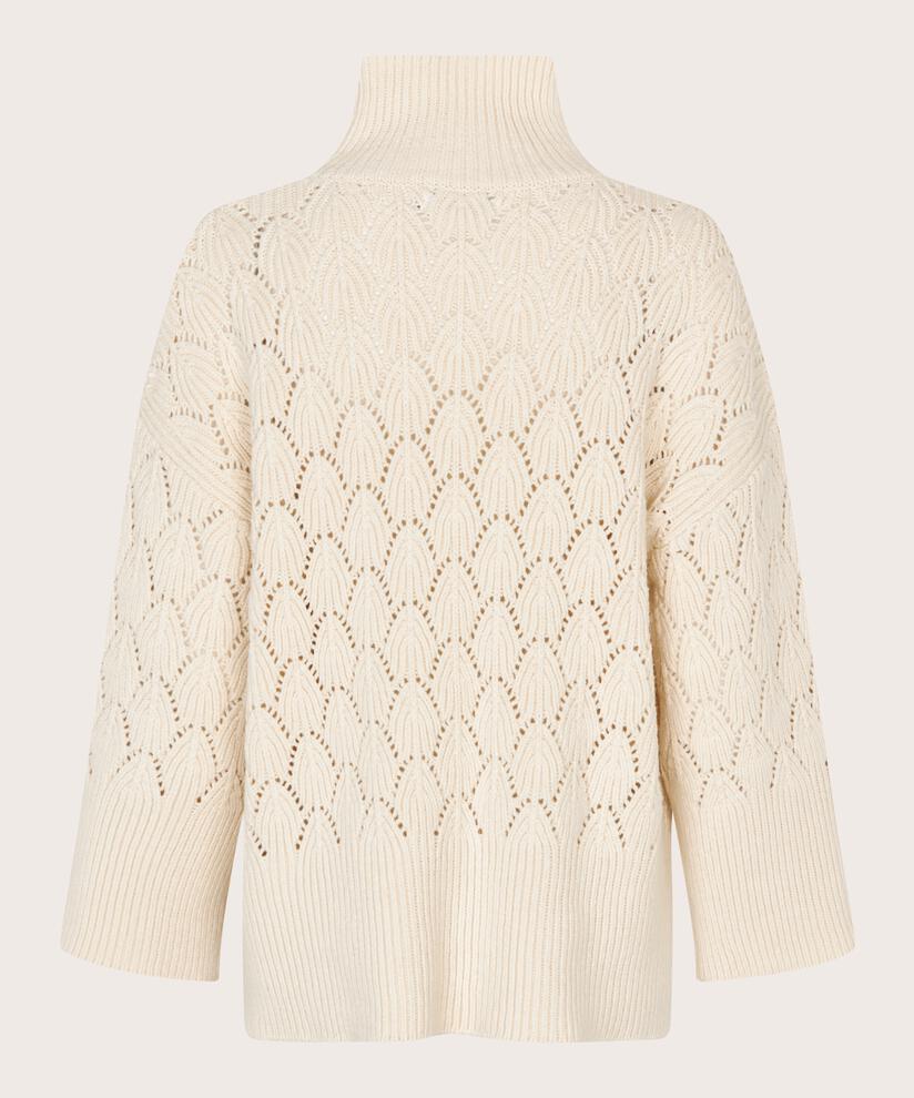 Strickpullover mit dekorativem Lochmuster und Rollkragen, Whitecap