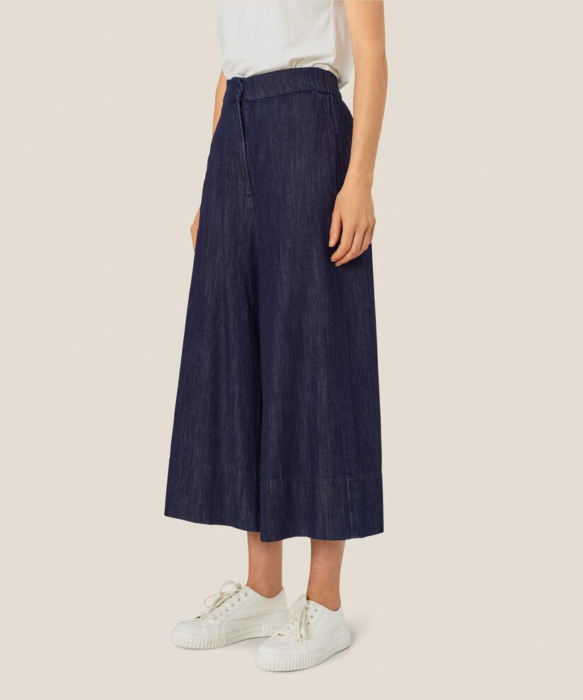 verkürzte Jeanshose mit weitem Bein und elastischer Taille, Dark Denim