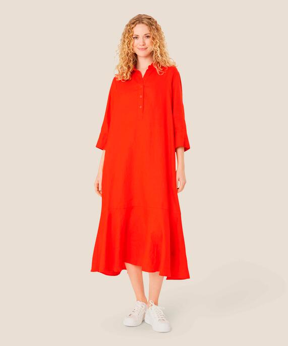 Leinenkleid mit Knöpfen und Taschen, Orange com