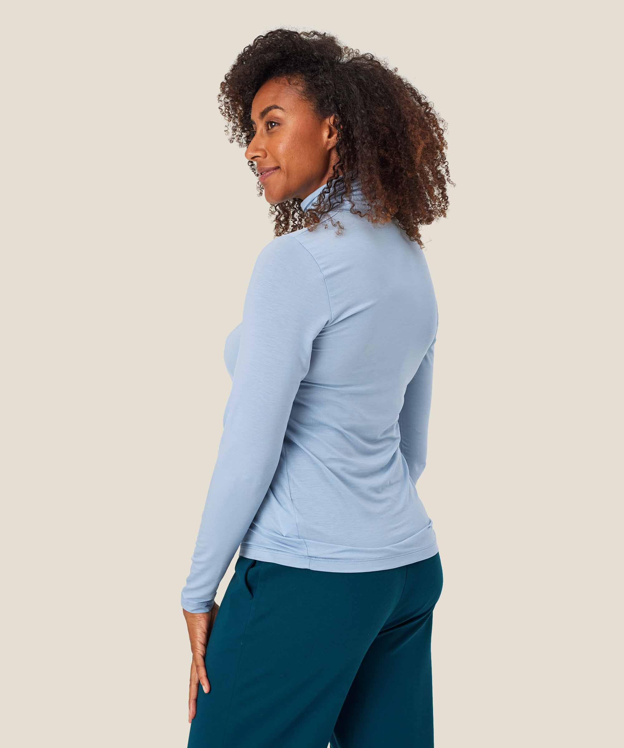 Rollkragenbluse Aus Weichem Jersey, Blue Fog