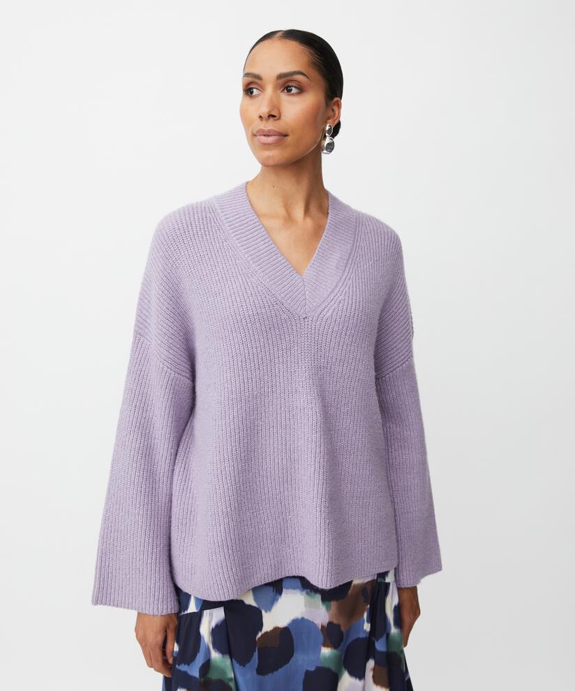 Rippenstrickpullover mit V-Ausschnitt, Wisteria