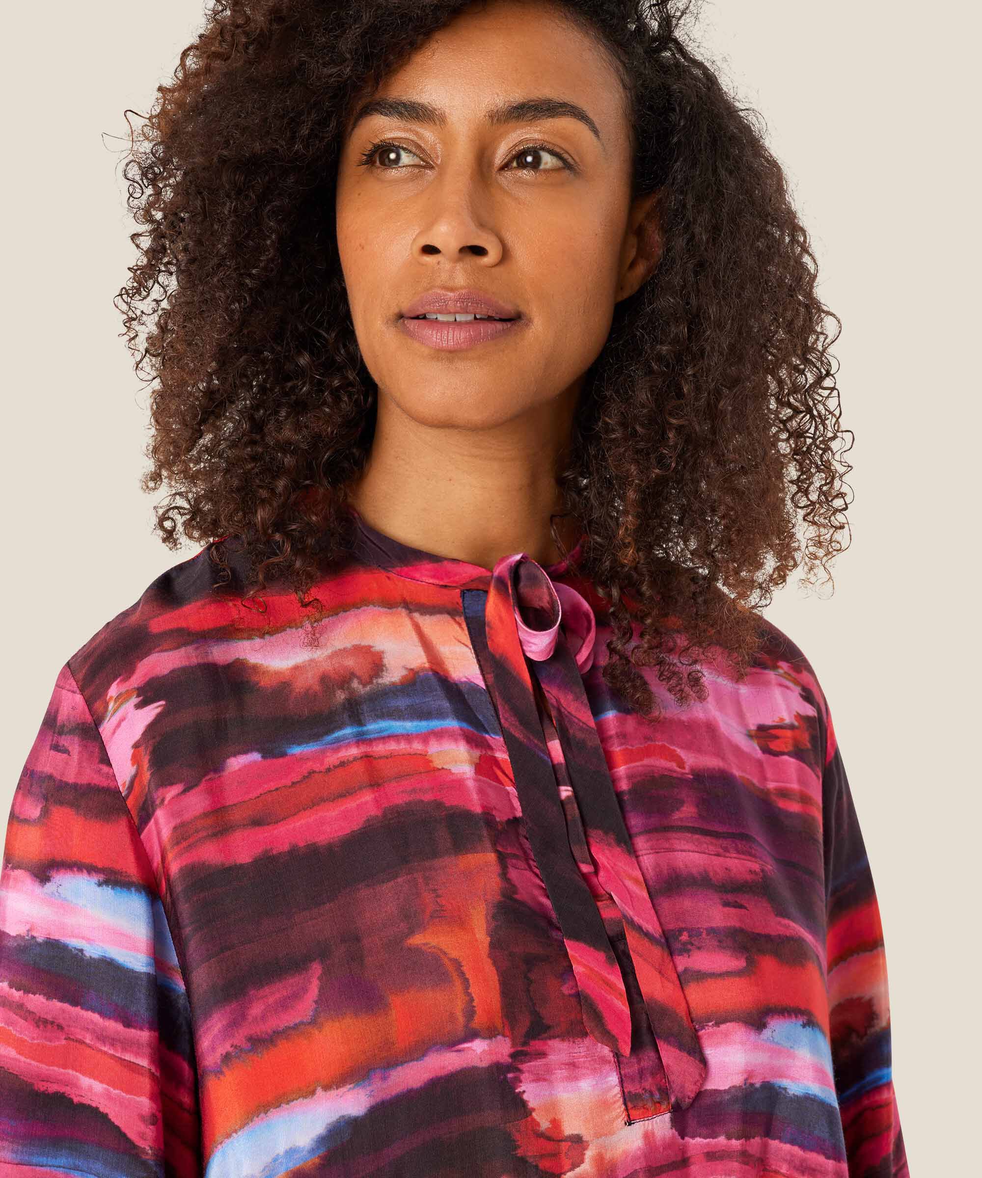 Viskosekleid mit Bindebändern am Hals, Sun Tomato