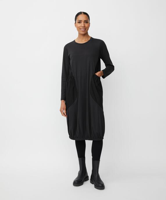 langärmliges Kleid aus Jersey und Baumwollpopeline, Black