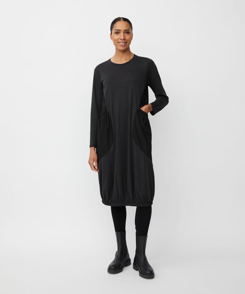 langärmliges Kleid aus Jersey und Baumwollpopeline, Black