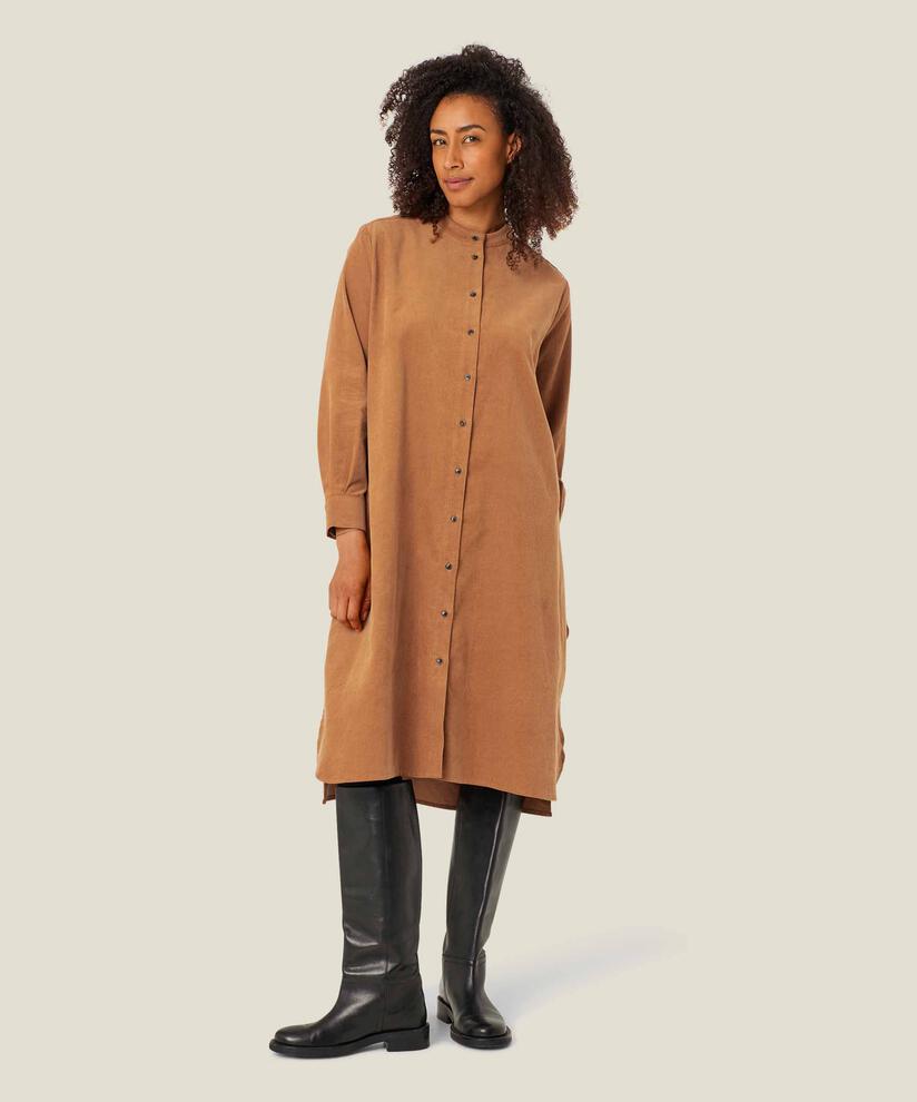 Hemdkleid aus Samt mit Eingrifftaschen, Chipmunk