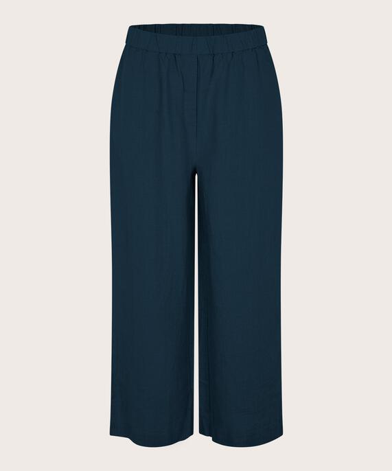 Weite Leinenhose mit elastischem Bund, Navy