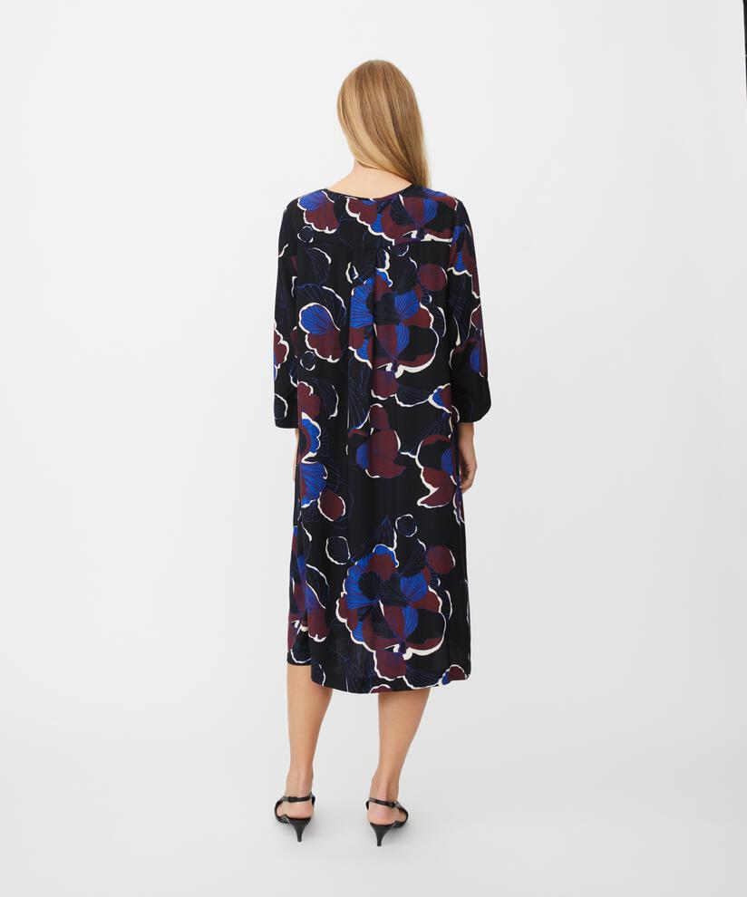 geblümtes Viskosekleid mit Falten an der Taille, Tawny Port