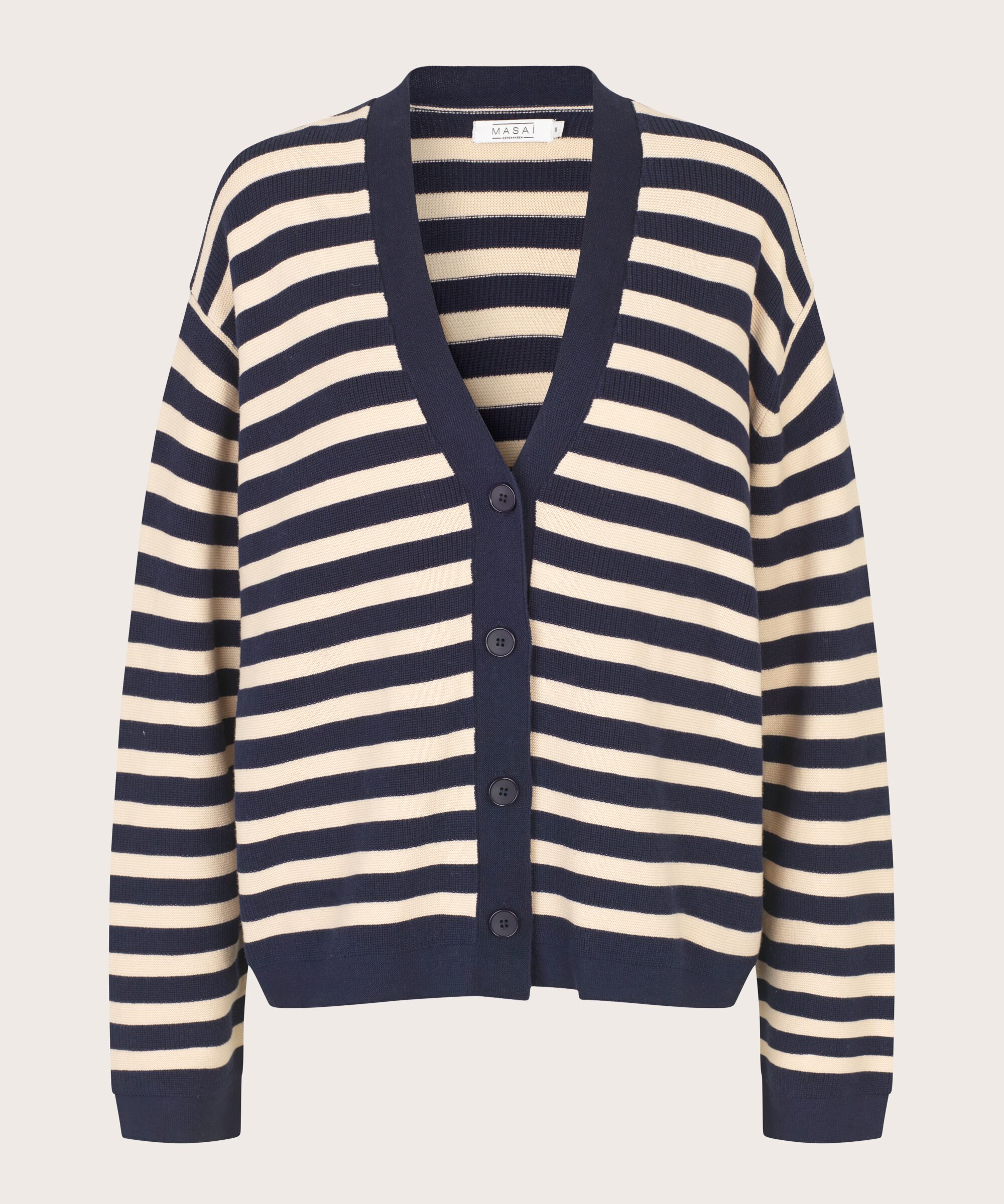 Gestreifter Cardigan aus Baumwolle, Maritime Blue