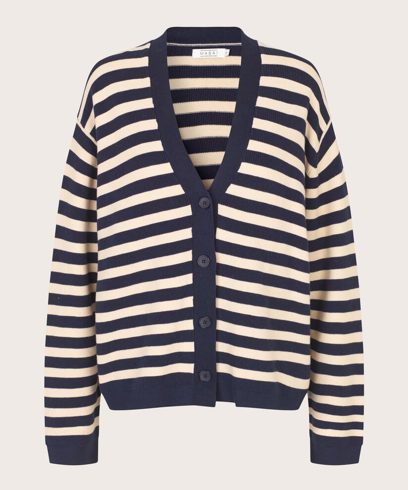 Gestreifter Cardigan aus Baumwolle, Maritime Blue
