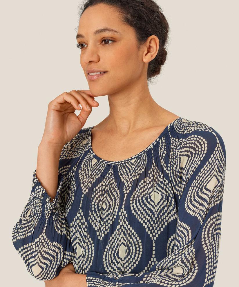 Kleid aus leicht transparenter Viskose mit Knöpfen am Hals, Mood Indigo